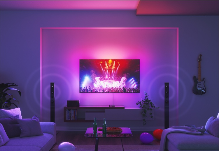 Need some advice please; I am constructing a media wall TV unit, I've  purchased a 75” Philips ambilight TV and also some hue strips to go around  the edging of the media