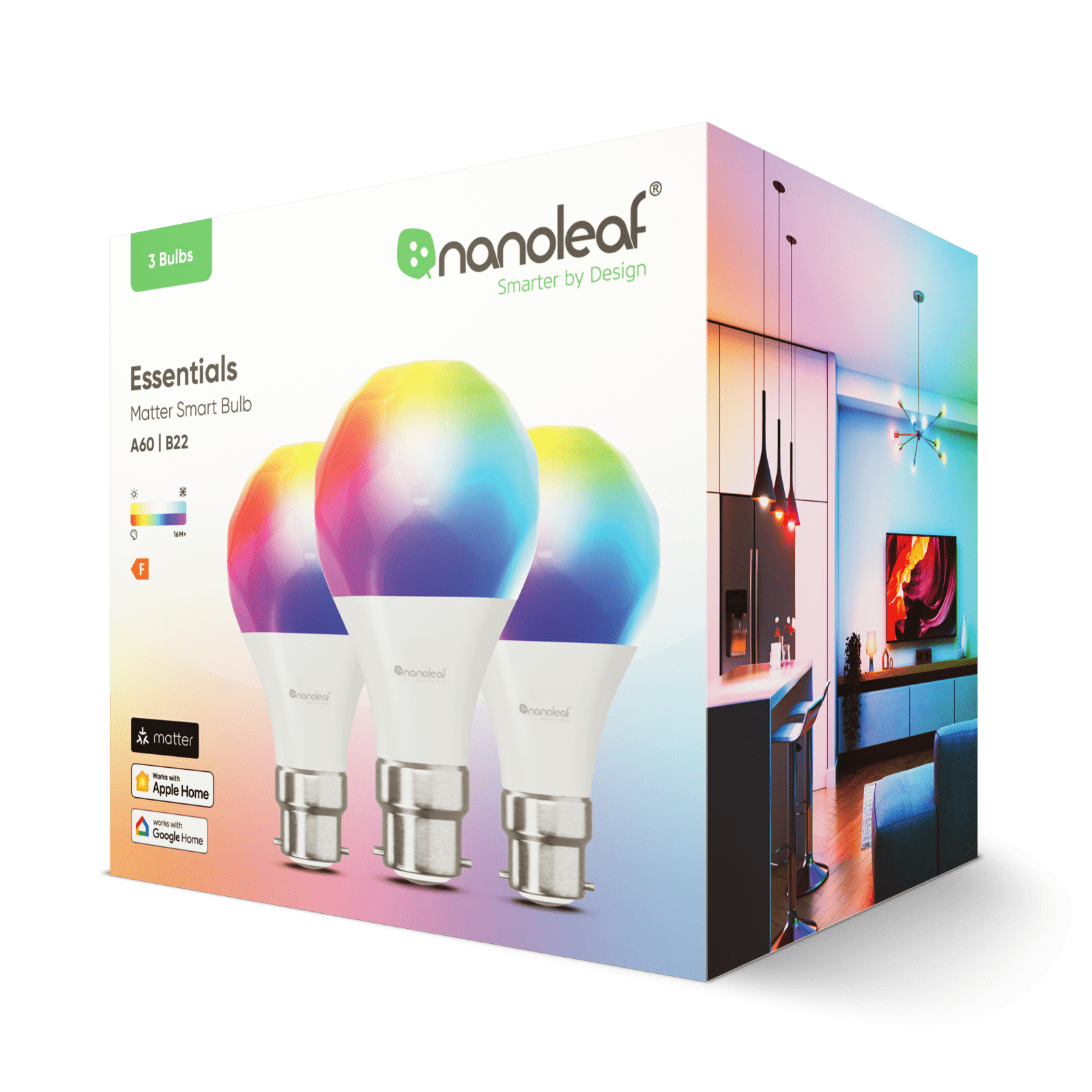 Nanoleaf Essentials Thread enabled color changing smart light bulbs. 3 pack. Similar to Wyze. HomeKit, Google Assistant, Amazon Alexa, IFTTT.