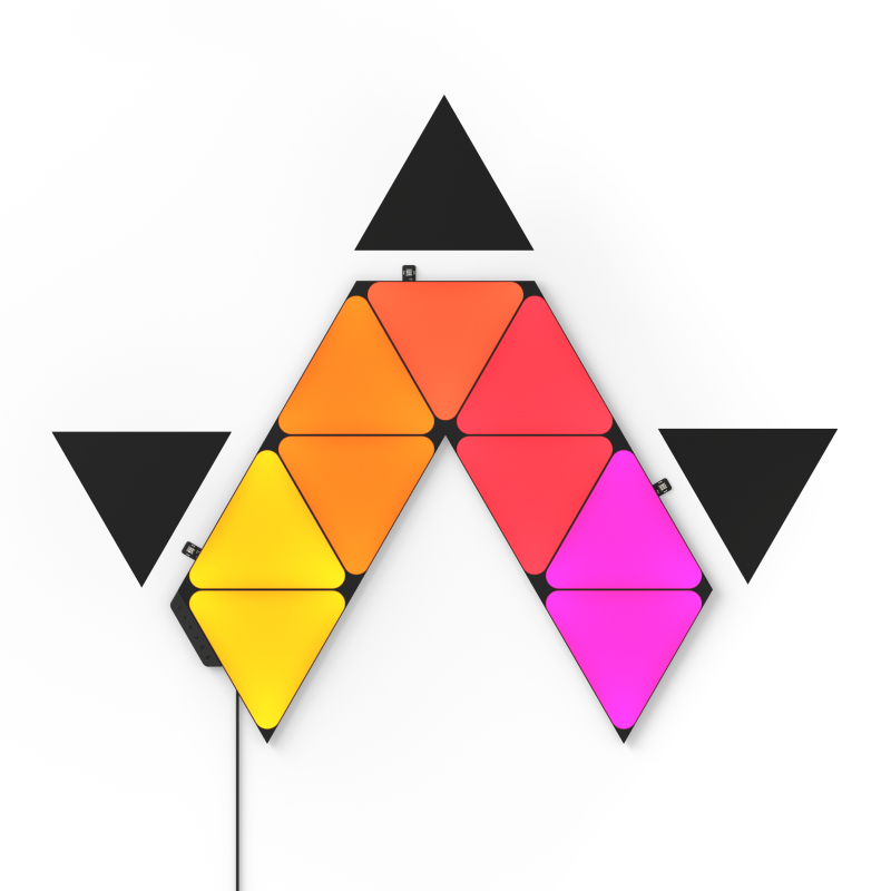 Nanoleaf Shapes Thread enabled color changing black triangle smart modular light panels. 3 pack expansion. Similar to Philips Hue, Lifx. HomeKit, Google Assistant, Amazon Alexa, IFTTT.