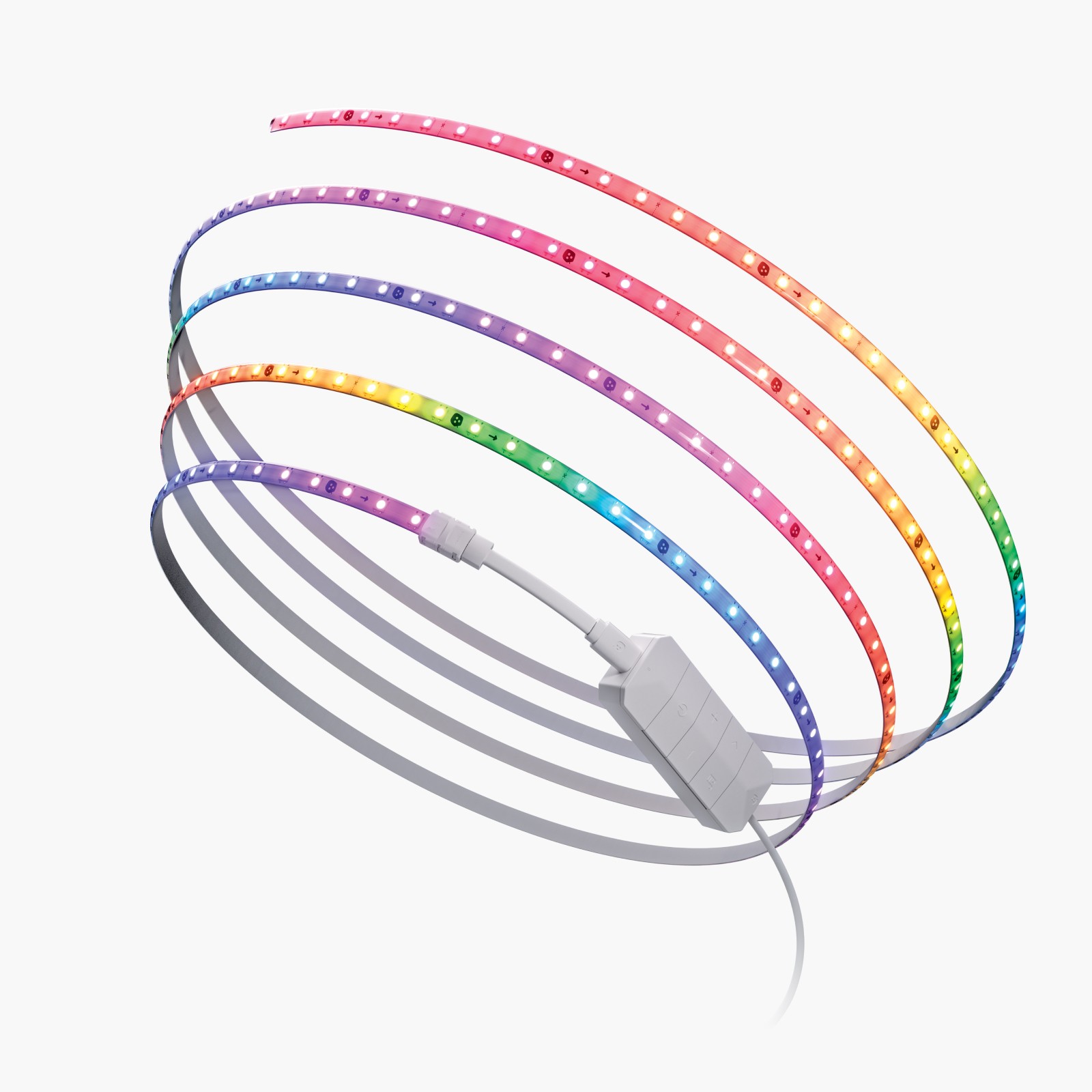Close up of outdoor string lights LED bulbs on a white background showcasing multiple colors.